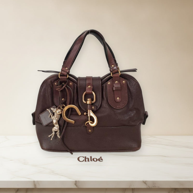 Chloe Kerala 03-07-51-5267 Handbag Leather Dark Brown Horse Charm