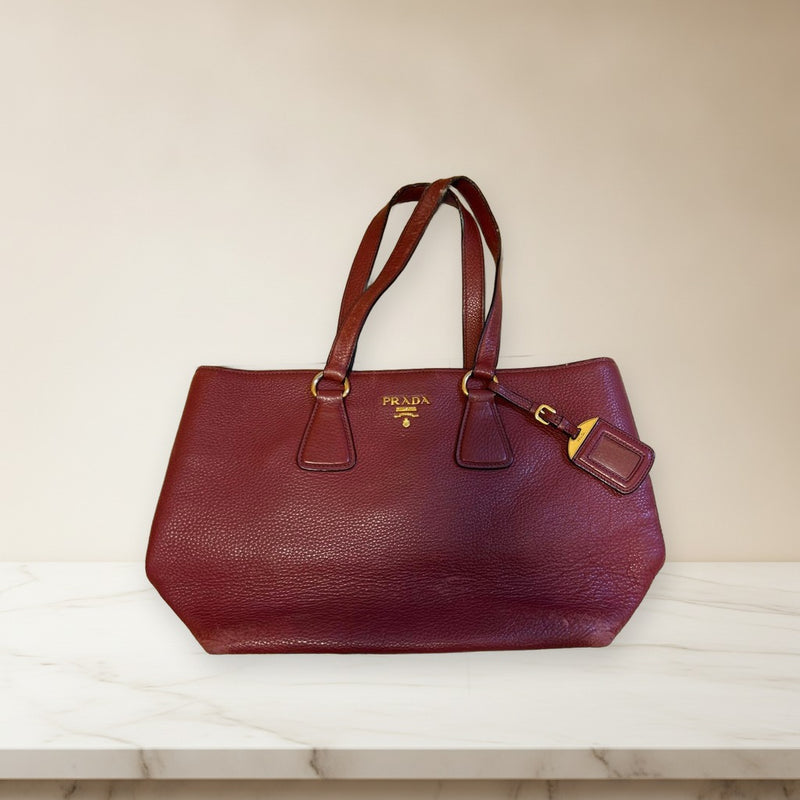 Prada Handbag Tote Bag Leather Burgundy