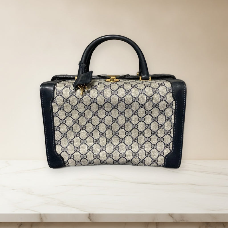 Gucci Old Gucci Boston Bag Pvc Leather Navy Handbag