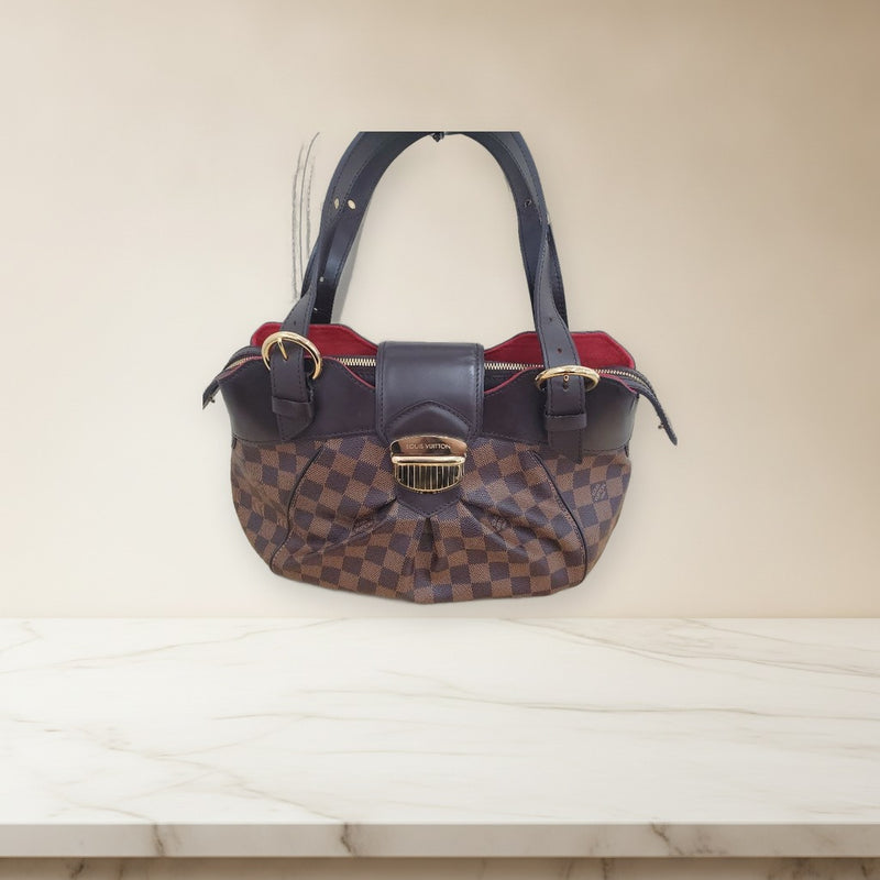 Louis Vuitton Damier Sistina Pm Handbag Brown Leather Gold Hardware