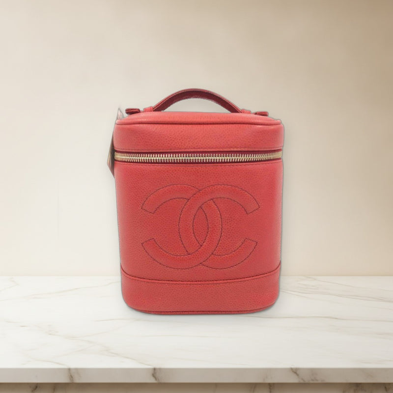 Chanel Coco Mark Vanity Bag Caviar Skin Red Handbag