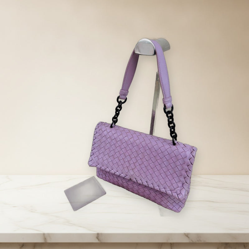 Intrecciato Handbag Tote Bag Leather Pink Purple Chain