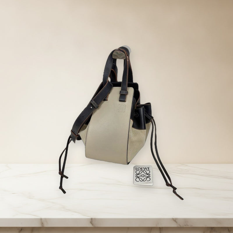Loewe Hammock Drawstring Bag Mini Canvas Leather Dark Navy Beige Sand