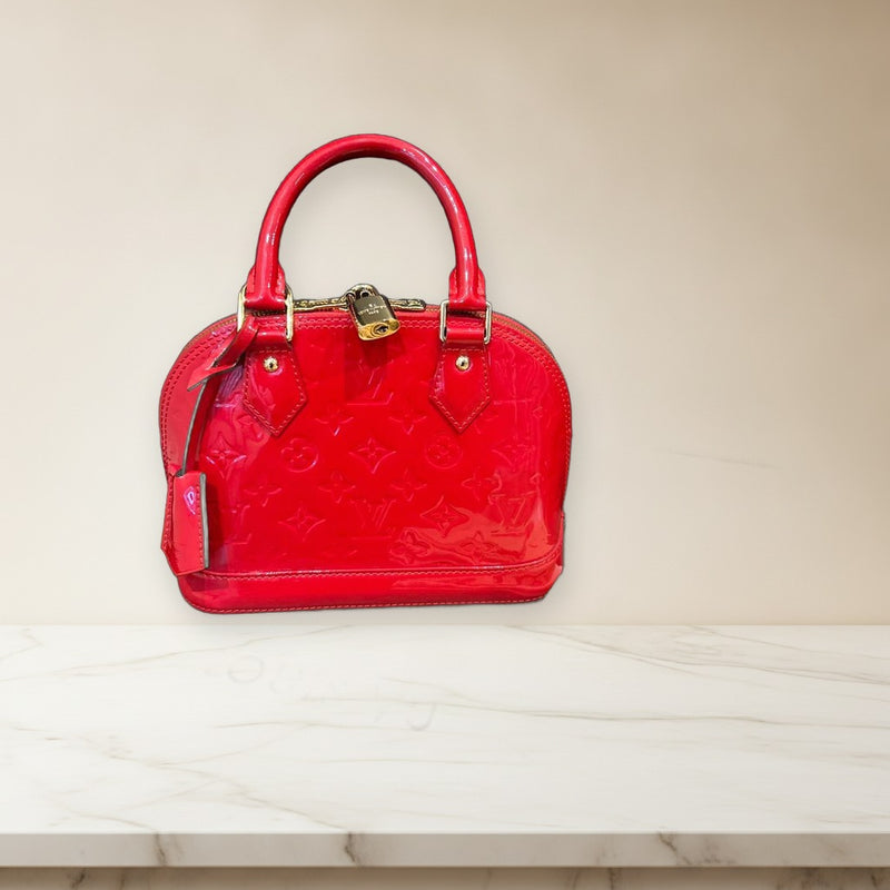 Louis Vuitton Alma M90174 Handbag Vernis Cerise Red Monogram Canvas
