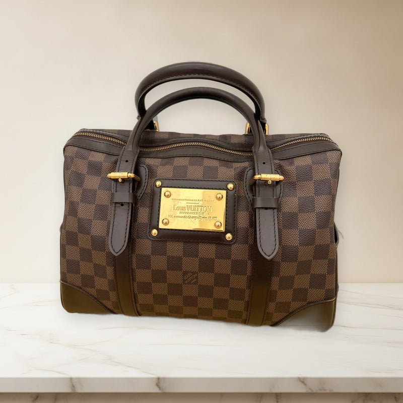 Louis Vuitton Damier Berkeley Handbag Brown Coated Canvas Gold Hardware