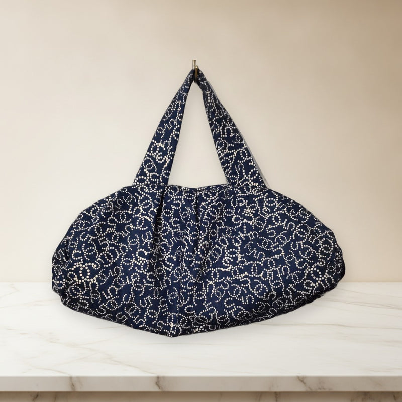 Chanel Logo Handbag Tote Bag Cotton Canvas Navy Off-white