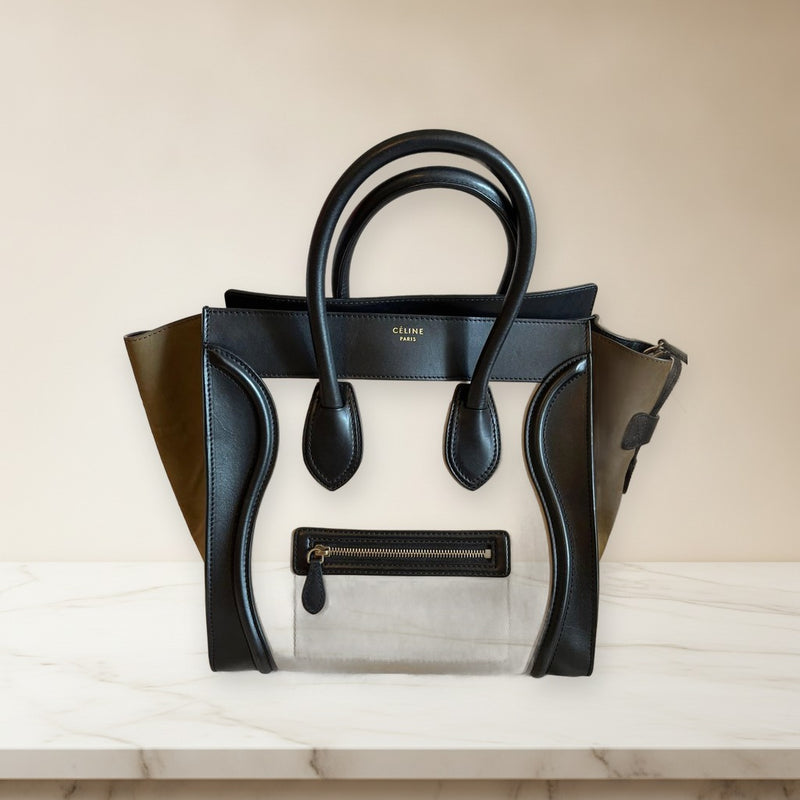 Celine Luggage Mini Shopper Tote Bag Cowhide Suede Leather Beige