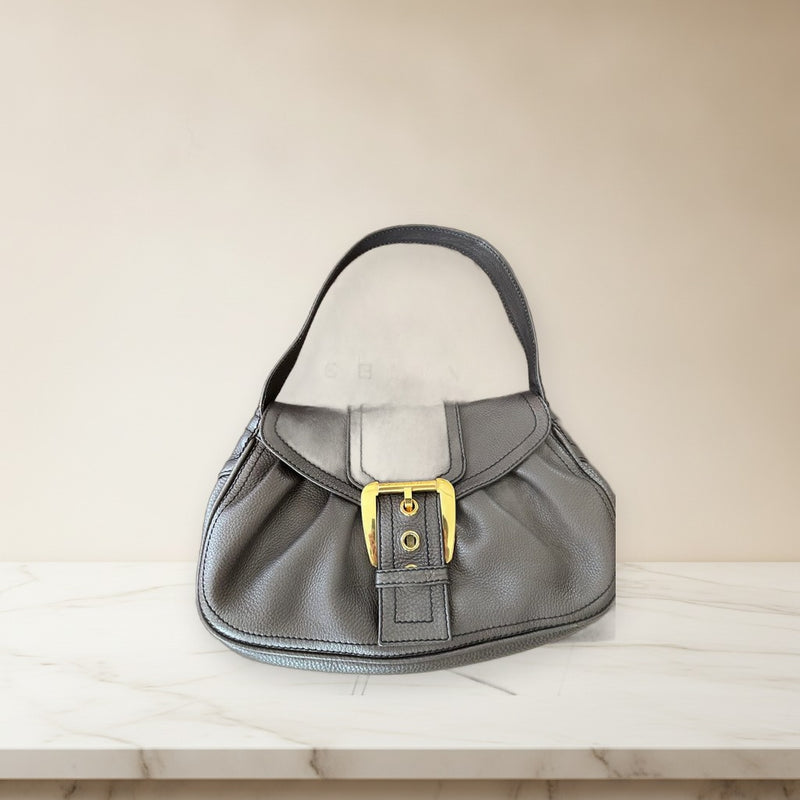 Celine Chouquette Shoulder Bag Dark Brown Genuine Leather Gold Buckle