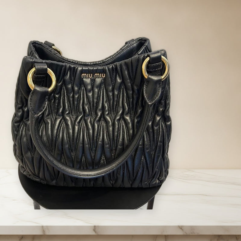 Miu Miu Matelasse 5BE886 2-way Bucket Bag Leather Black