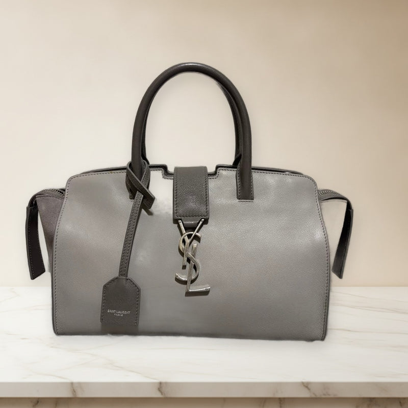 Saint Laurent Downtown Cabas Handbag Shoulder Bag Leather Bi-color Gray Suede
