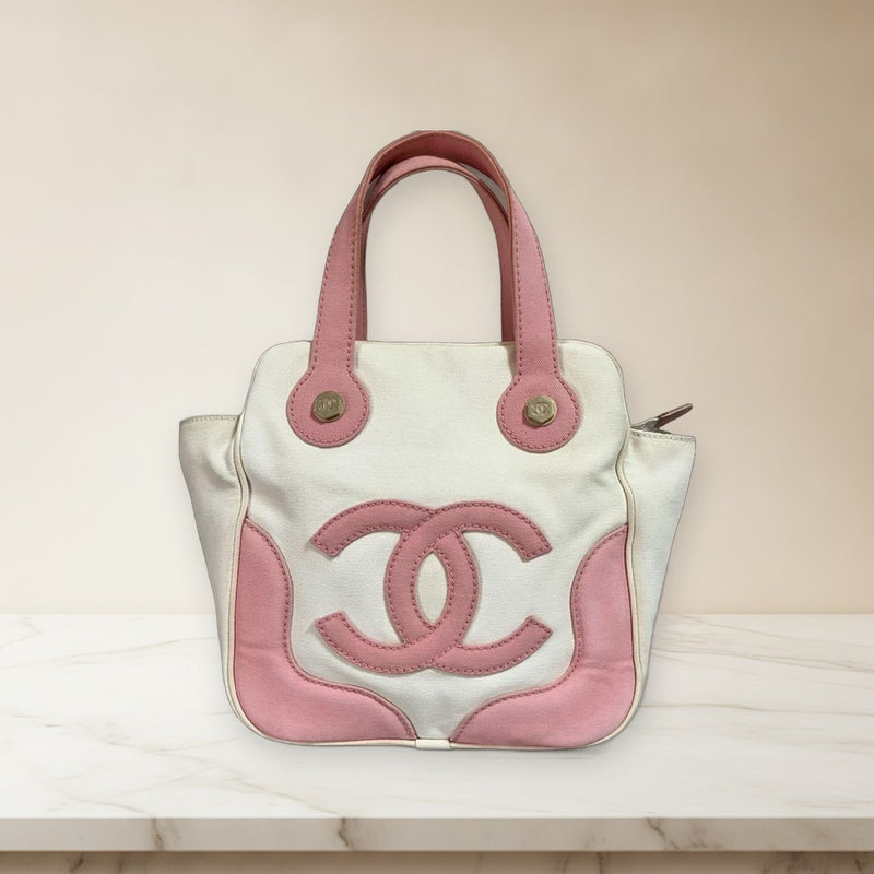 Chanel Marshmallow Canvas Bag Pink White Handbag