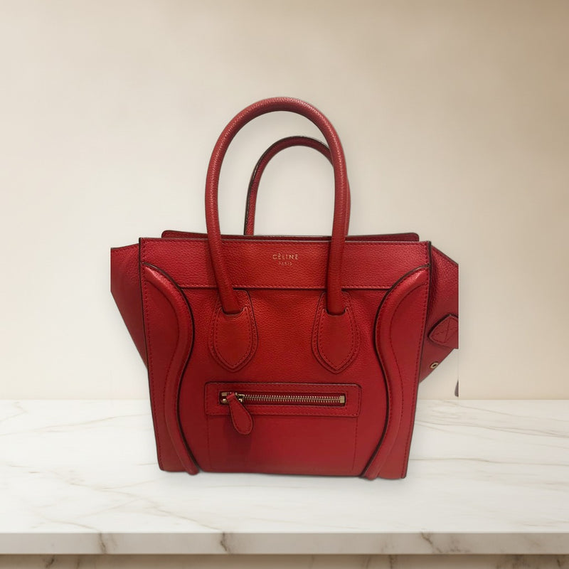 Celine Luggage Handbag Leather Red Tote Bag