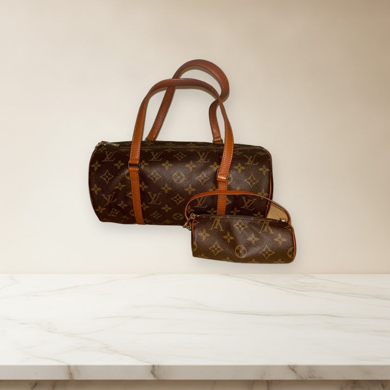 Louis Vuitton Papillon 30 Monogram Handbag Pouch Set Brown Leather