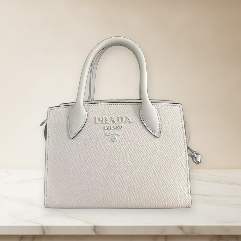 Prada Saffiano Leather Handbag Tote Bag White