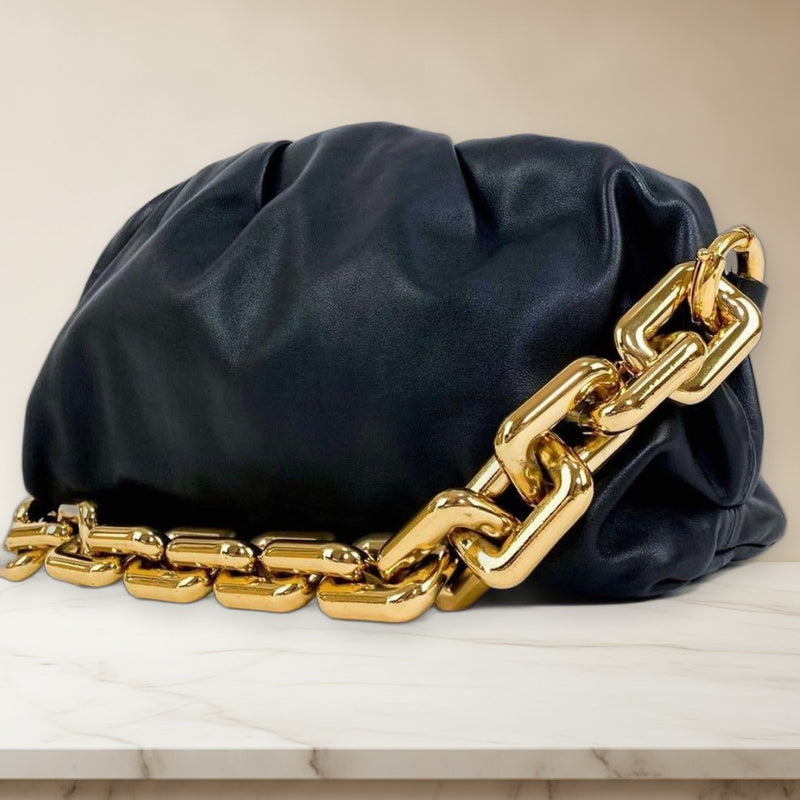 Bottega Veneta Chain Shoulder Bag Crossbody Handbag Leather Black