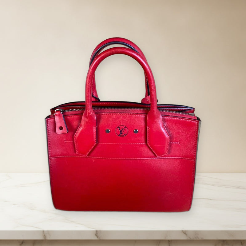 Louis Vuitton City Steamer Handbag Shoulder Bag Leather Red