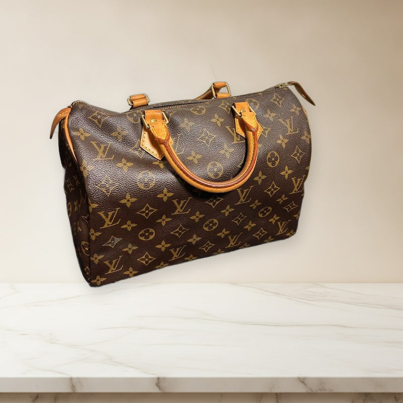Louis Vuitton Monogram Handbag Tote Bag Brown Leather