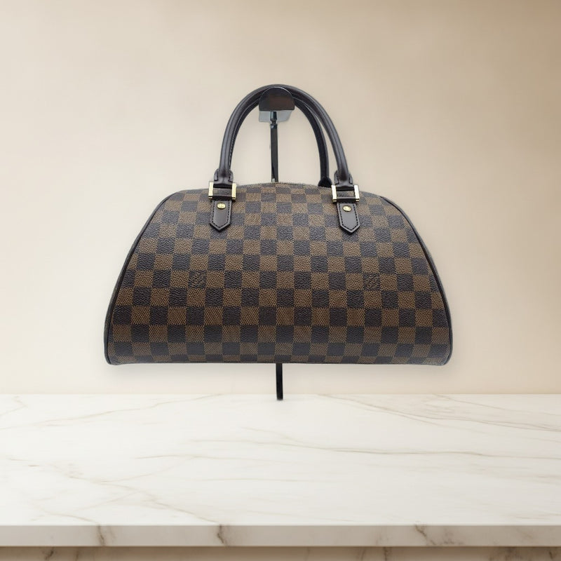 Louis Vuitton Damier Ribera Mm Handbag Brown Canvas Gold Hardware