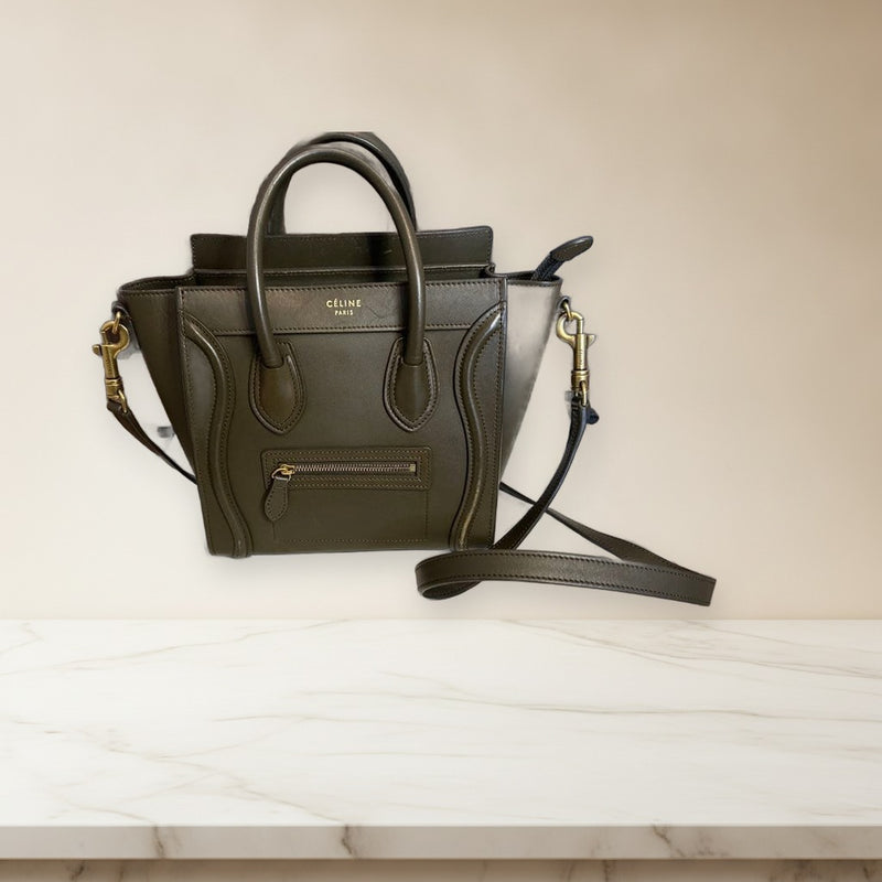 Céline Handbag Shoulder Bag Leather Olive Green