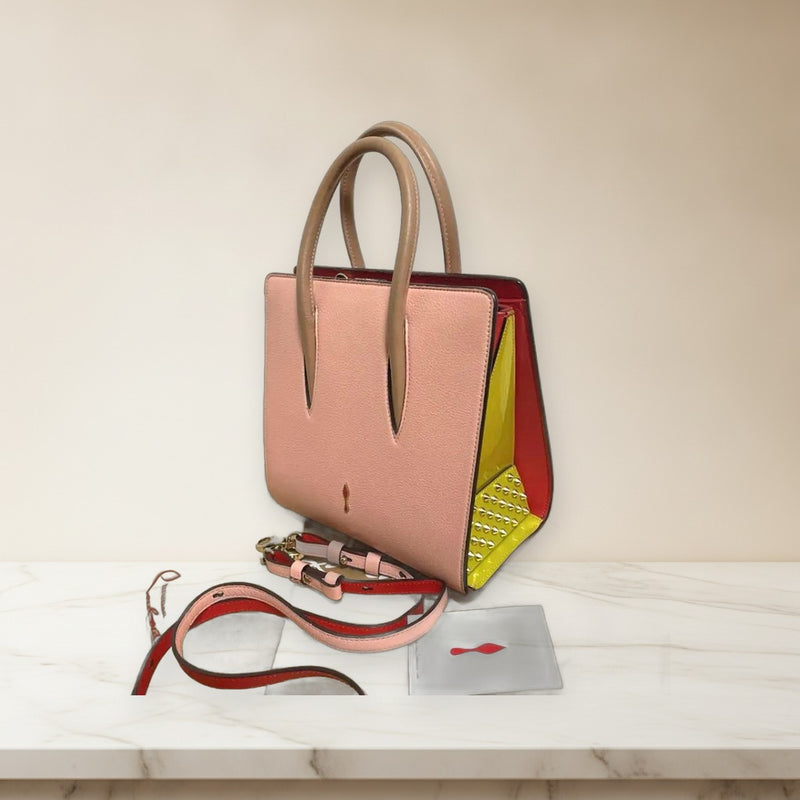 Christian Louboutin Paloma S Tote Bag Pale Pink Yellow Patent Leather