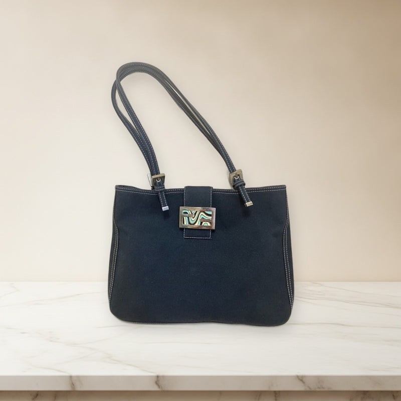 Fendi Mamma Baguette Shoulder Bag Denim Marble Logo