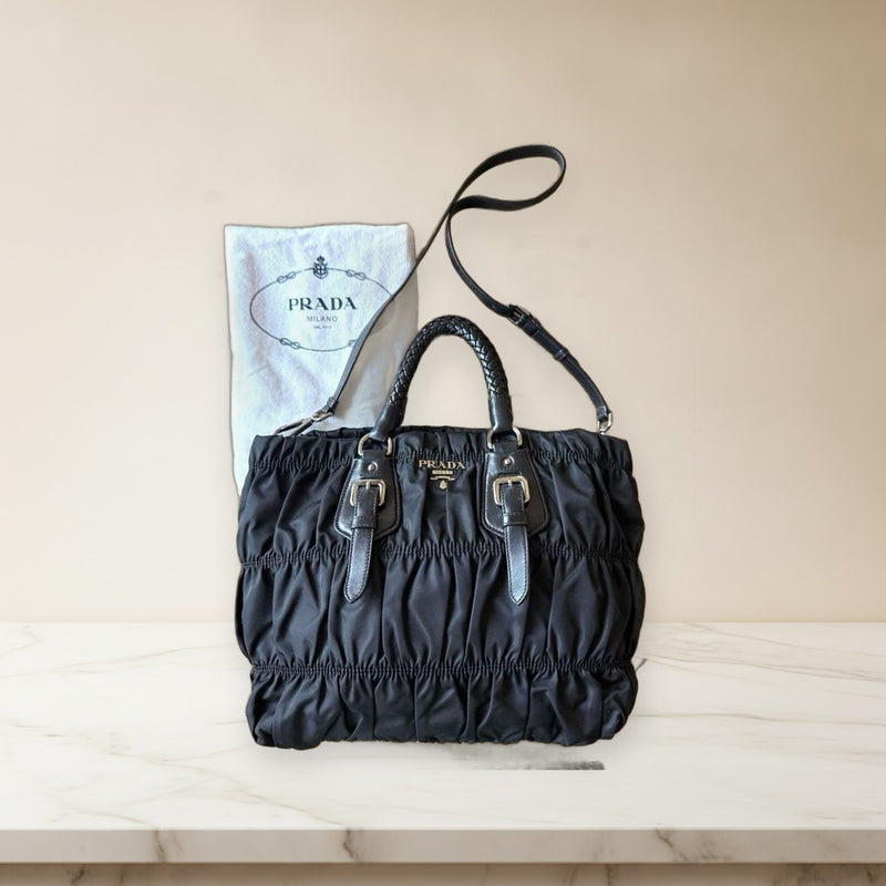 Prada Tessuto Gaufre Nero Shoulder Bag Silver Hardware