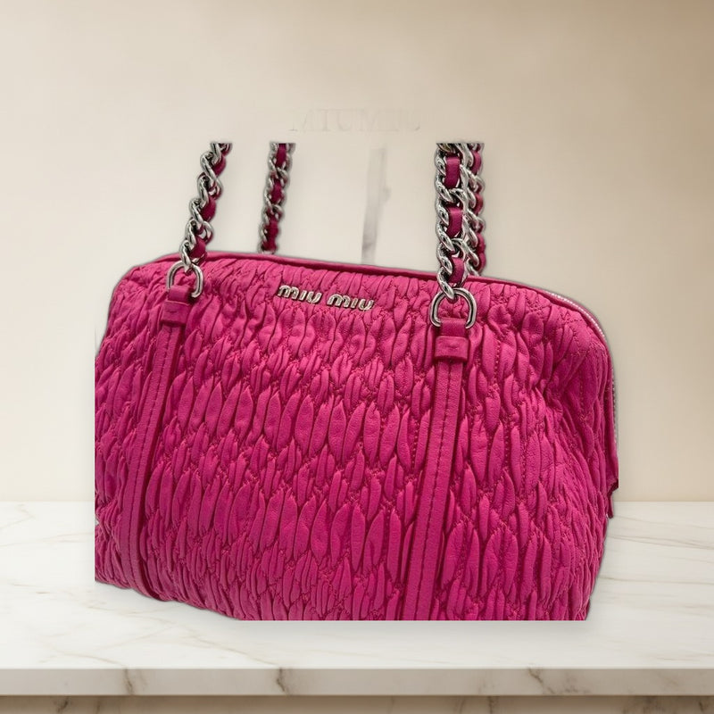 Miumiu Nappa Croquet Handbag Shoulder Bag Pink Leather
