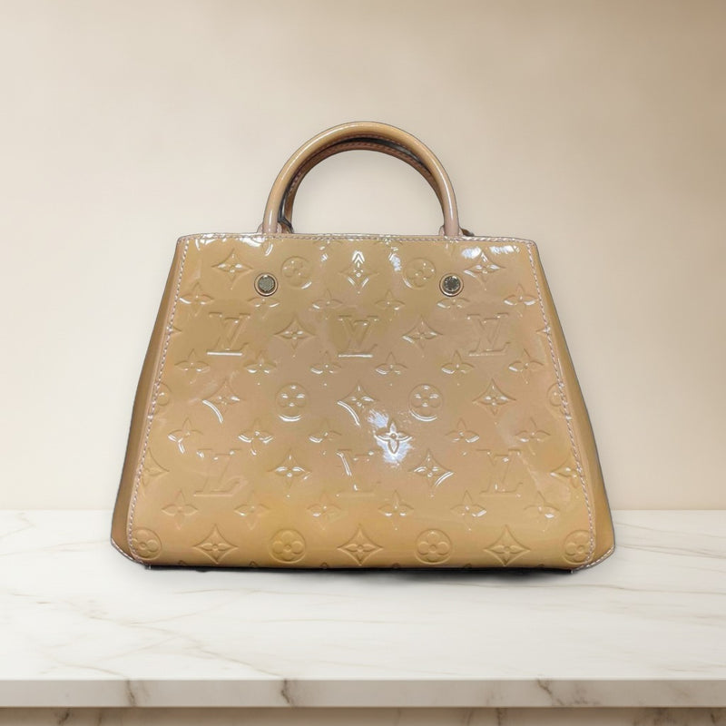 Louis Vuitton Montaigne Bb Handbag Vernis Yellow Pink Interior Gold Hardware