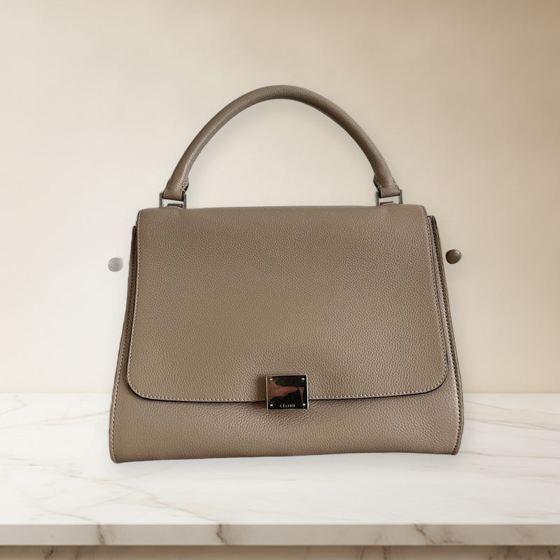 Celine Trapeze Handbag Shoulder Bag Beige Leather Suede