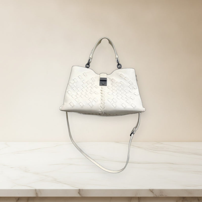 Bottega Veneta Intrecciato 2way Handbag Shoulder Bag Leather Off-white