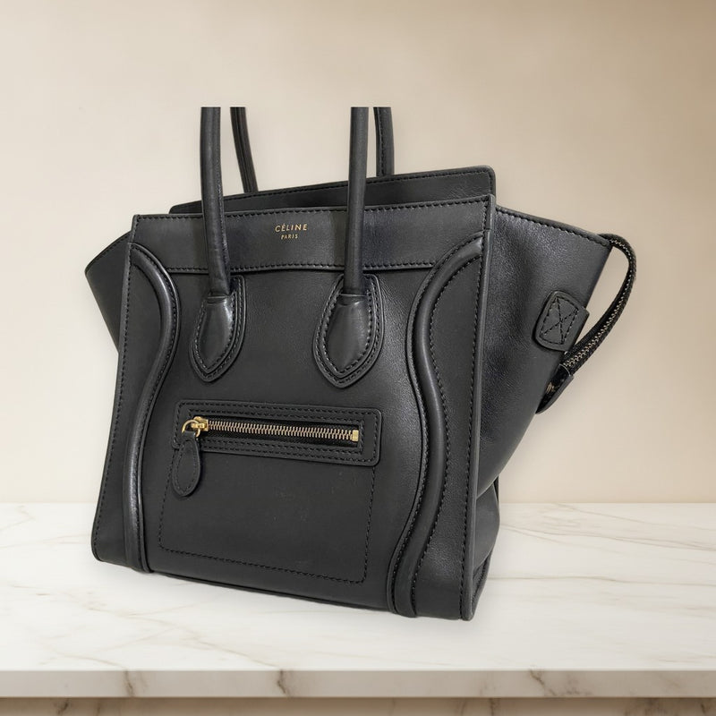 Celine Micro Luggage S-CU•0133 Handbag Black Calfskin Leather