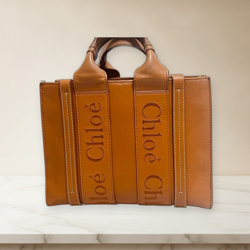 Chloe Handbag Shoulder Bag Tote Leather Brown