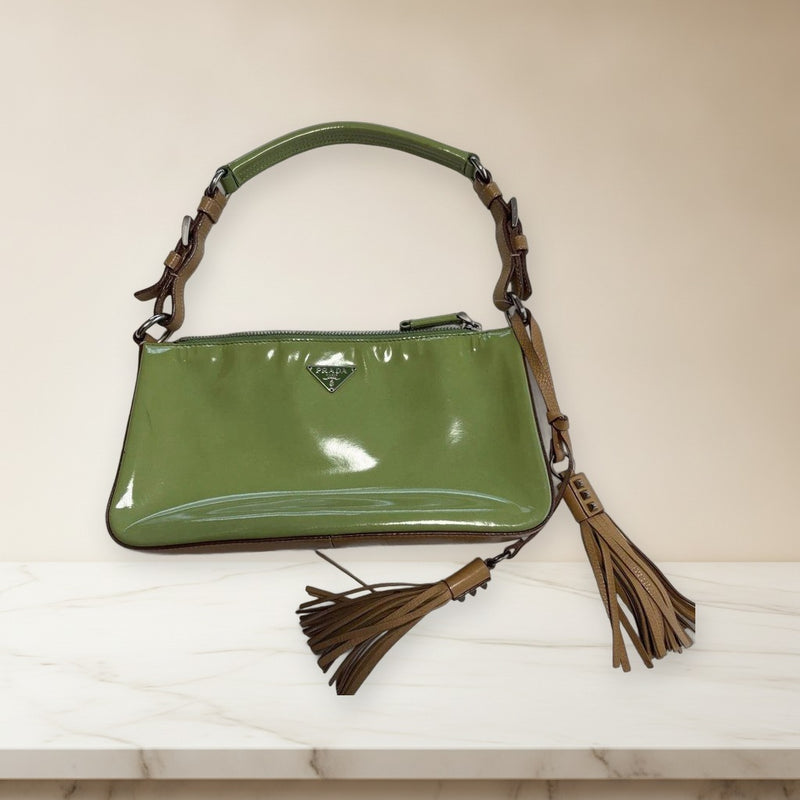 Prada Mini Handbag Shoulder Bag Green Patent Leather