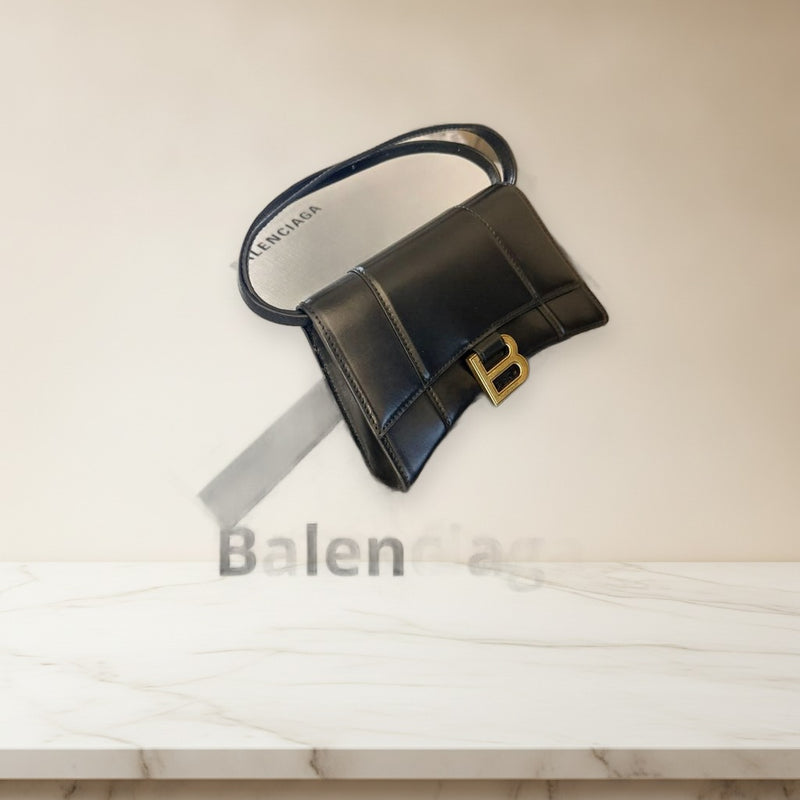 Balenciaga Hourglass Belt Bag 610460 Black Cow Leather Gold Hardware