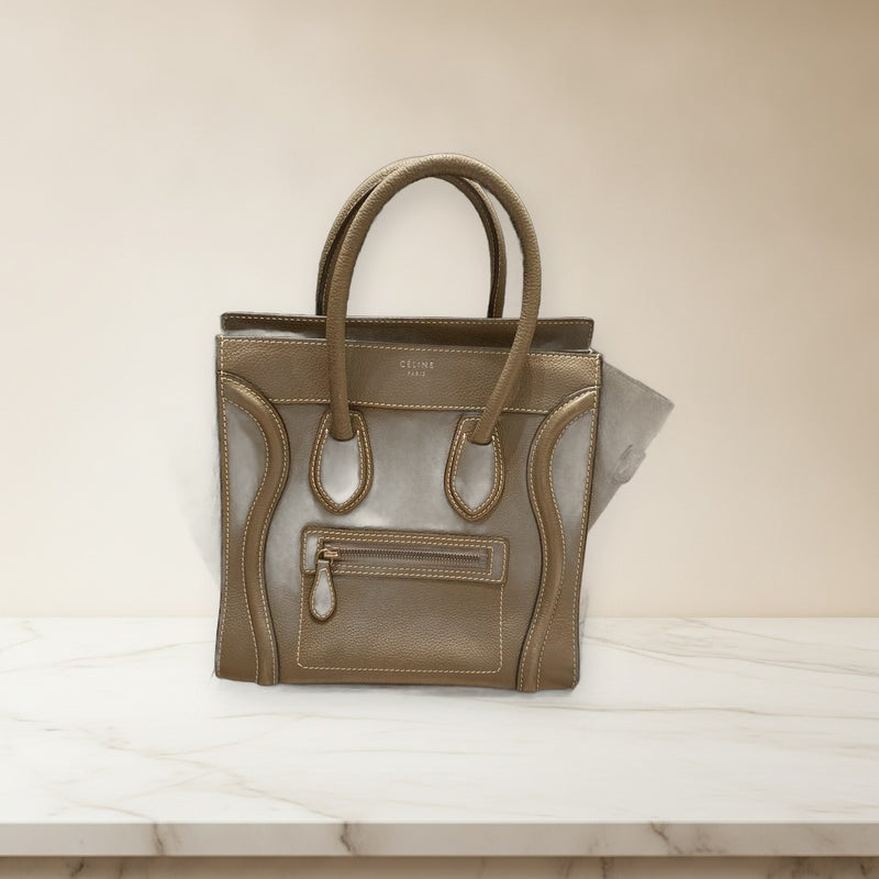 Celine Luggage Micro Handbag Sulli Greige Leather Tote Bag