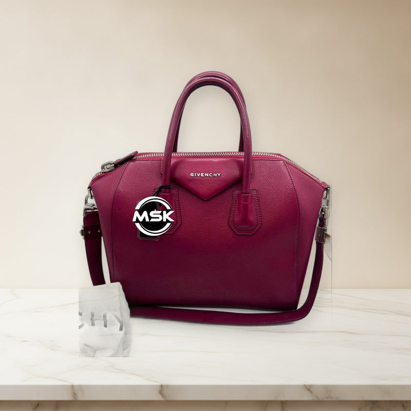 Givenchy Antigona M 2-Way Handbag Shoulder Bag Goatskin Burgundy Leather Silver