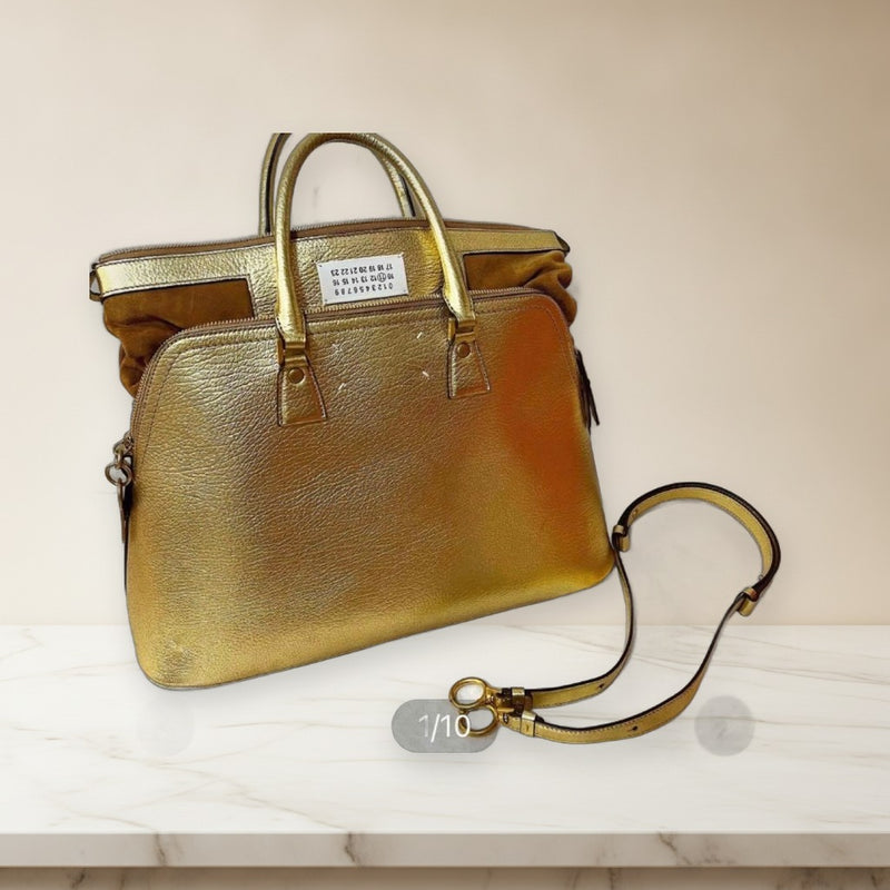 Maison Margiela 5AC Shoulder Bag Handbag Cowhide Leather Gold 2-Way