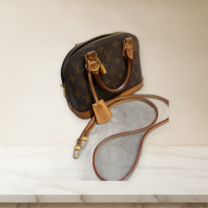 Louis Vuitton Alma Monogram Handbag Shoulder Bag Brown Canvas