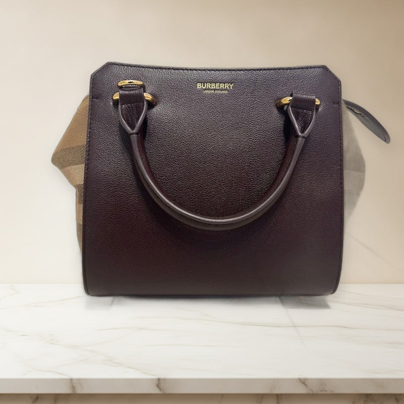 Burberry Tote Shoulder Bag Leather Bordeaux Brown