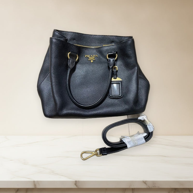 Prada Handbag Shoulder Bag Tote Black Leather