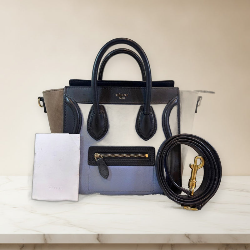Celine Nano Shopper Luggage Handbag 2way Crossbody Shoulder Bag Leather Suede