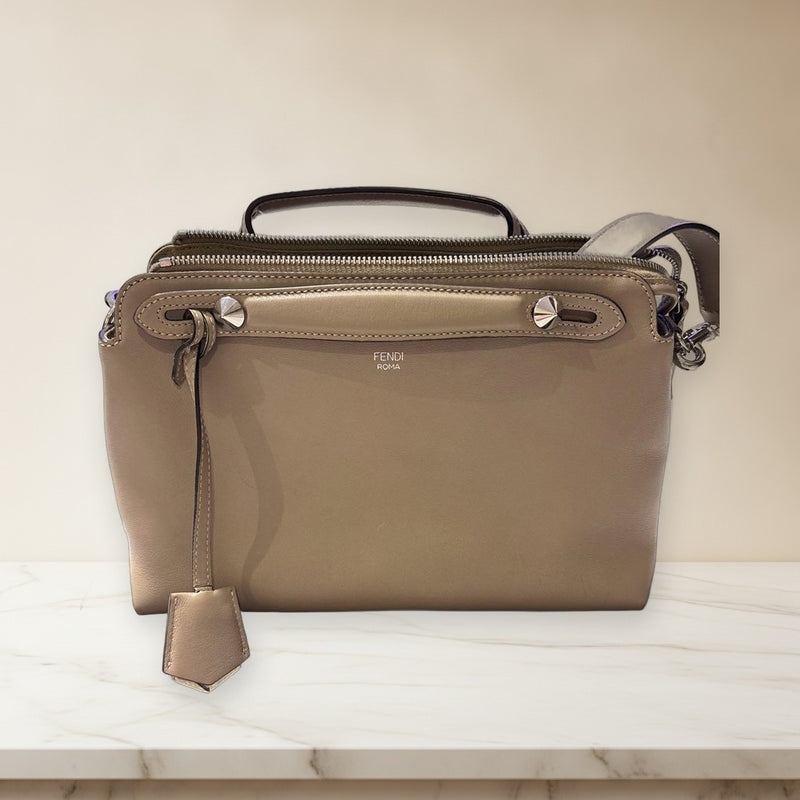 Fendi By The Way Medium Handbag Shoulder Bag Calfskin Greige