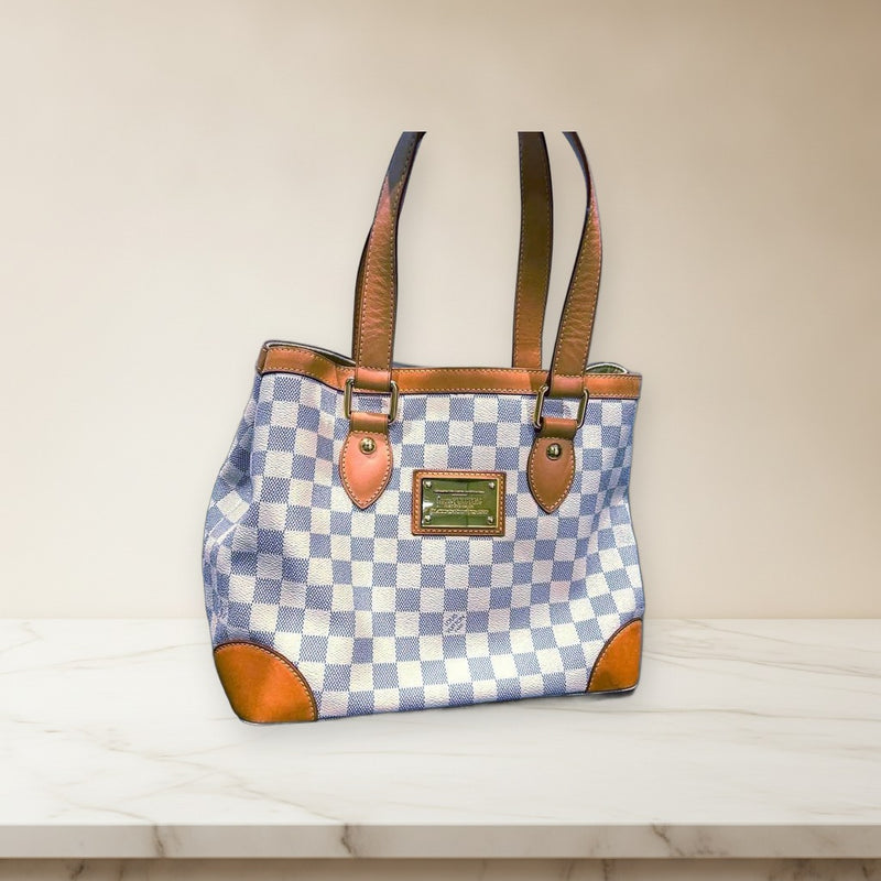 Louis Vuitton Damier Azur Hampstead Pm Tote Bag White Gold Hardware