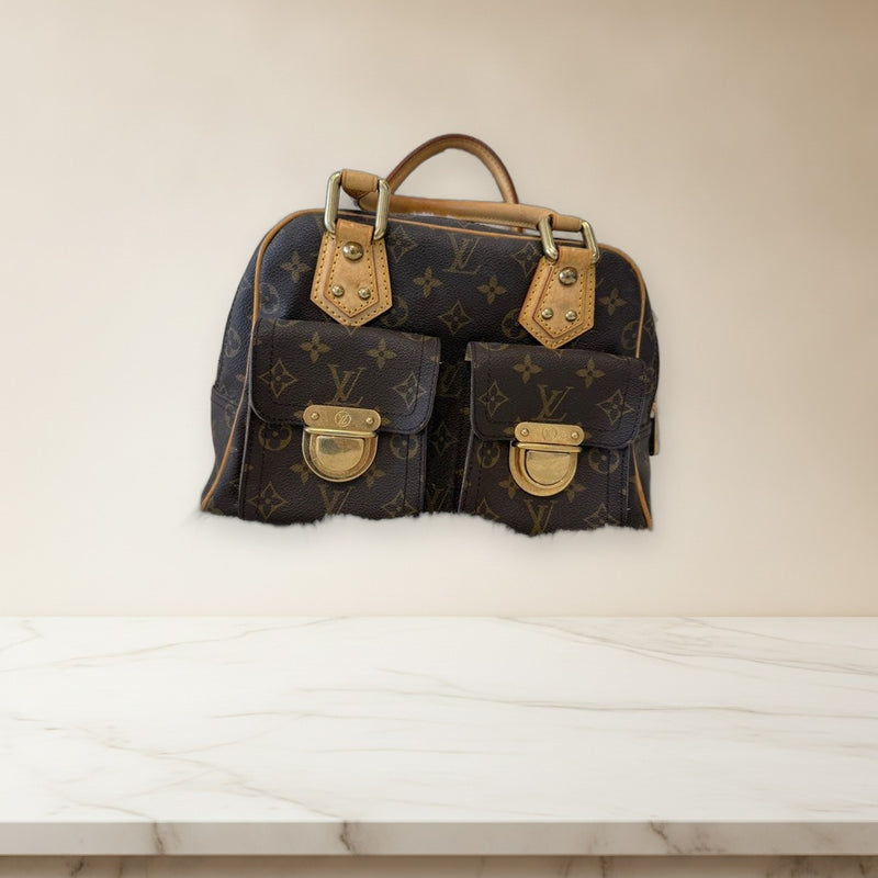 Louis Vuitton Monogram Manhattan Handbag Brown Leather