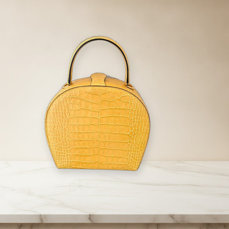 Celine Handbag Vanity Bag Crocodile Embossed Leather Yellow Gold Hardware