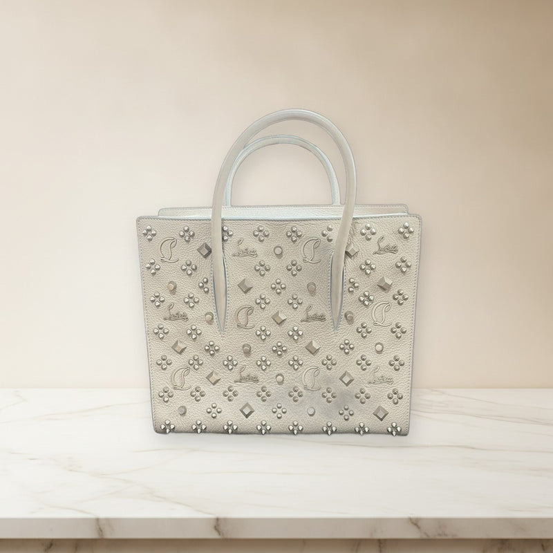 Christian Louboutin Paloma Medium Tote Greige Leather Studded Shoulder Bag
