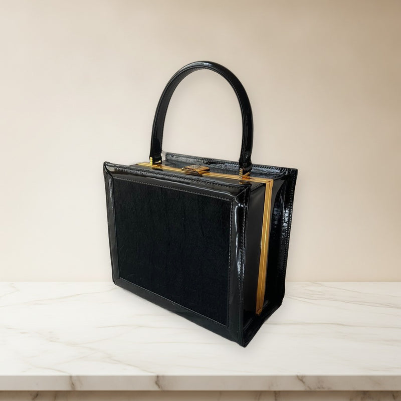 Versace Sunburst Handbag Pony Hair Enamel Gianni Era 90s Vintage