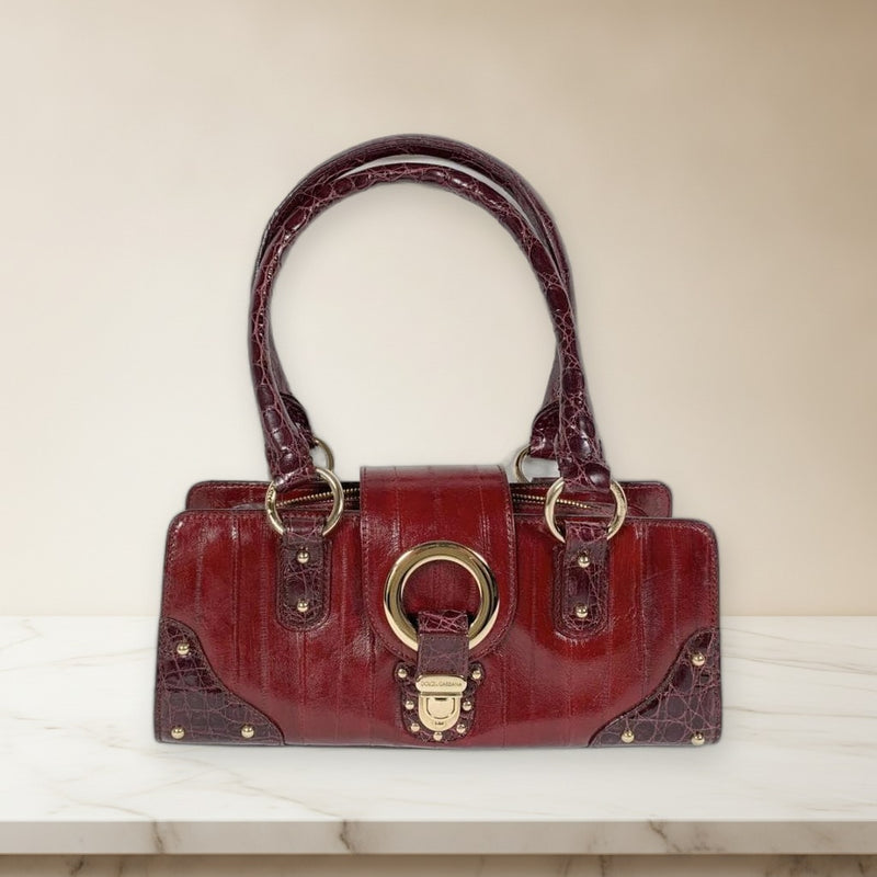 Dolce Gabbana Handbag Eel Skin Leather Red Azuki Bean Dark Red