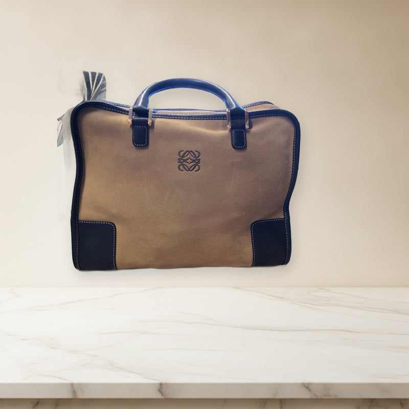 Loewe Amazona Handbag Beige Dark Brown Leather