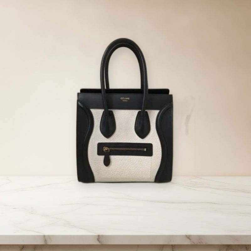 Celine Luggage Tote Bag Leather White Black Beige Handbag